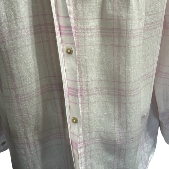 Free People Pink & White Linen Button Down Shirt - Picture 4 of 7